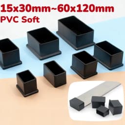 Black Square PVC Soft Chair Leg Caps Furniture Feet Covers Socks Table Pipe Plugs Waterproof Leveling Feet Floor Protector Pads