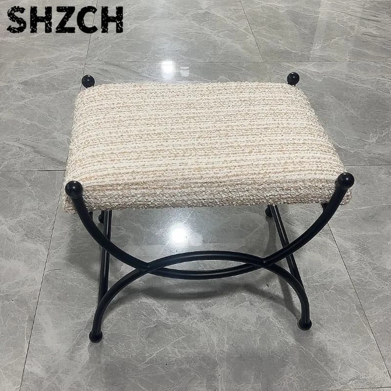 Retro Entryway Stool Metal Upholstered Ottoman Small Sofa Bench Living Room Vintage Shoe Bench Elegant Vanity Stool Customized
