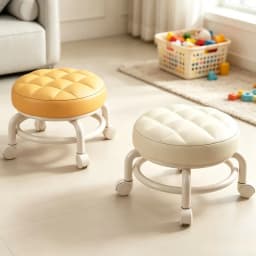 Round Low Rolling Stool with Universal Casters, Mobile Seat for Kids Shoe Changing Home