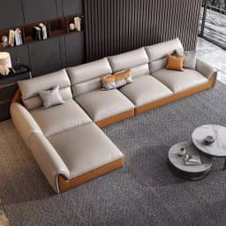Modern Living Room Sectional Sofa With Comfort Cushions And Synthetic Leather Upholstery For Family Seating And Home Lounge Use