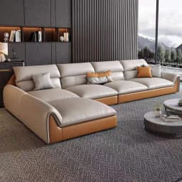 Modern Living Room Sectional Sofa With Comfort Cushions And Synthetic Leather Upholstery For Family Seating And Home Lounge Use