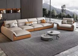 Modern Living Room Sectional Sofa With Comfort Cushions And Synthetic Leather Upholstery For Family Seating And Home Lounge Use