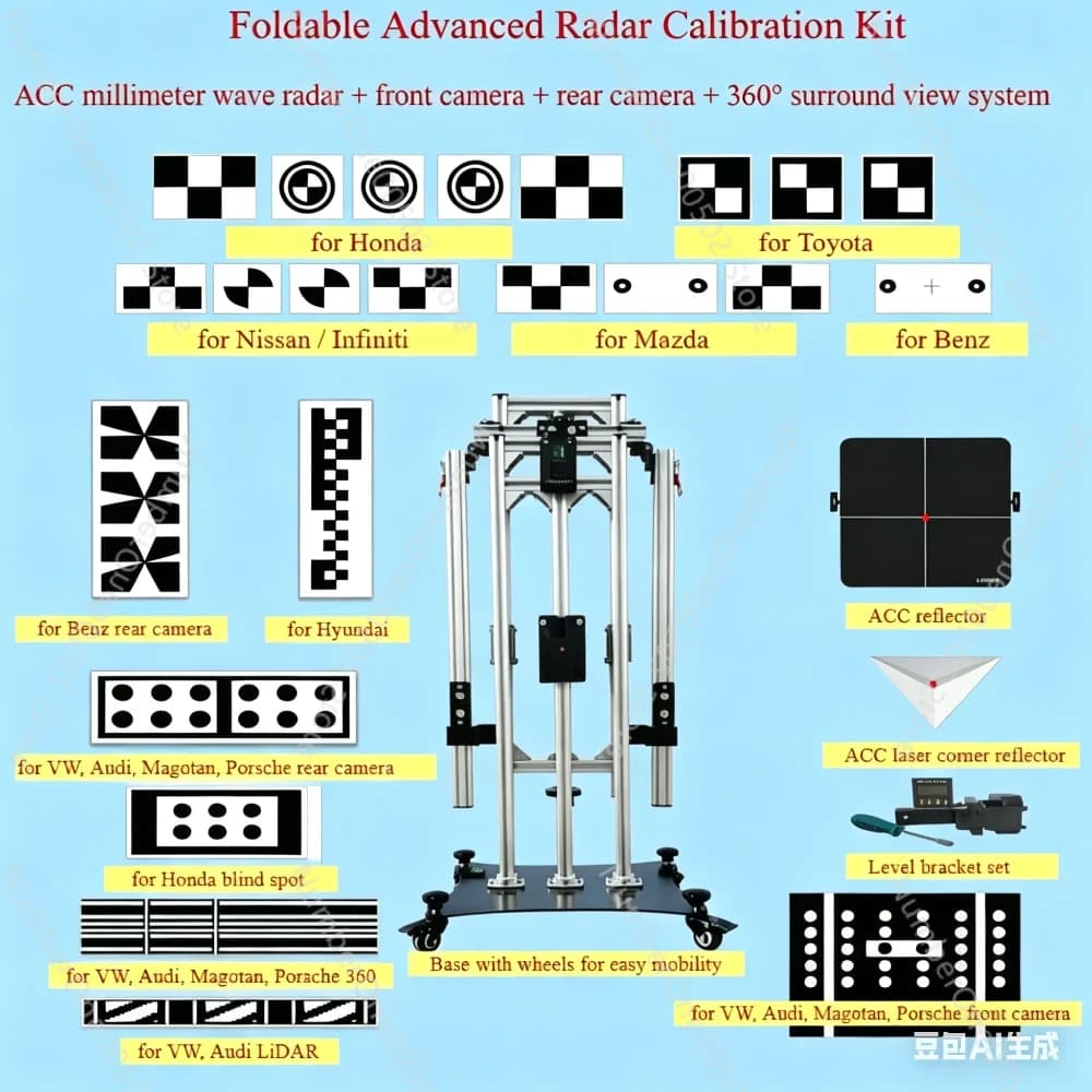 Foldable ADAS Calibration Complete Kit ACC mmWave Radar,Front Rear Camera,360 Surround View Calibration for Toyota,Honda,VW,Benz