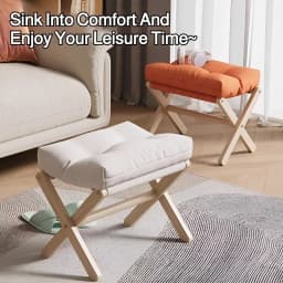 Portable Wooden Footrest Stool with Plush Cotton Padding for Living Room and Hallway Seating
