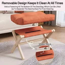 Portable Wooden Footrest Stool with Plush Cotton Padding for Living Room and Hallway Seating