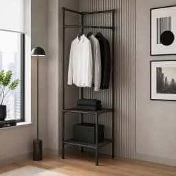 Corner Garment Rack with Storage Shelves, Freestanding Corner Coat Stand for Bedroom Small Apartment