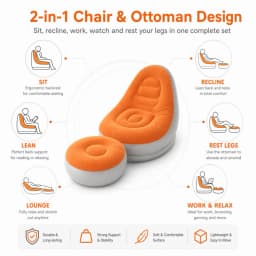 Flocking Inflatable Lazy Sofa Set with Foot Stool, Portable Foldable Air Sofa Chair, Indoor Bedroom Outdoor Camping Leisure Infl