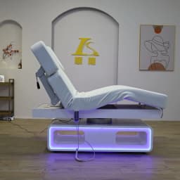 Electric Massage Bed with LED Light Base, 3 Motor Adjustable Reclining Facial Bed for Spa Salon Beauty Tattoo Lash Table