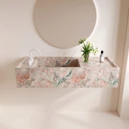 Custom Natural Marble Integrated Sink, Floating Wall Hung Vanity Basin, Natural Veins Easy Clean for Hotel Commercial Bathroom