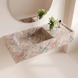 Custom Natural Marble Integrated Sink, Floating Wall Hung Vanity Basin, Natural Veins Easy Clean for Hotel Commercial Bathroom