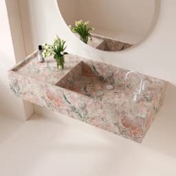 Custom Natural Marble Integrated Sink, Floating Wall Hung Vanity Basin, Natural Veins Easy Clean for Hotel Commercial Bathroom