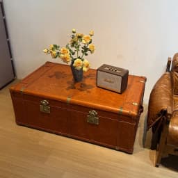 Medieval style living room leather case, coffee table storage box, retro oil wax leather hard box, coffee table rectangular coff