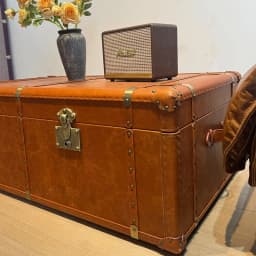 Medieval style living room leather case, coffee table storage box, retro oil wax leather hard box, coffee table rectangular coff