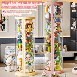 Transparent Multi-Functional Toy Storage Bucket with Lid for Dolls Plush Toys And Holiday Decorations Space-Saving Display Rack