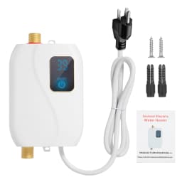 Instant Water Heater 220V 3500W White Mini Electric Tankless Hot Water Heater with LCD Display for Shower Bathroom Kitchen