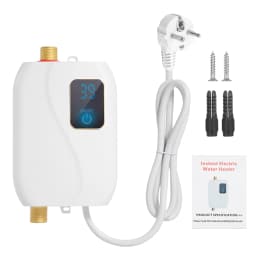 Instant Water Heater 220V 3500W White Mini Electric Tankless Hot Water Heater with LCD Display for Shower Bathroom Kitchen