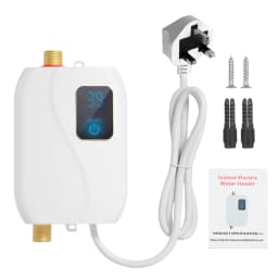 Instant Water Heater 220V 3500W White Mini Electric Tankless Hot Water Heater with LCD Display for Shower Bathroom Kitchen