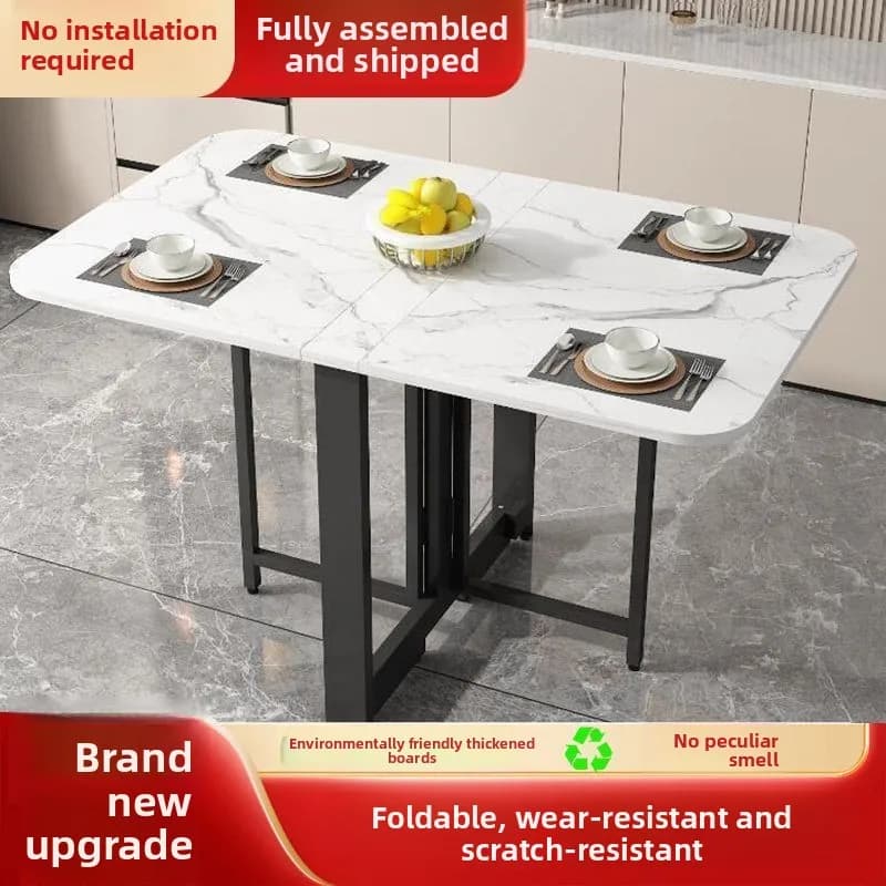 Folding Dining Table Household Small Apartment Simple Dining Table Multi-functional Imitation Rock Slab Movable Eating Table