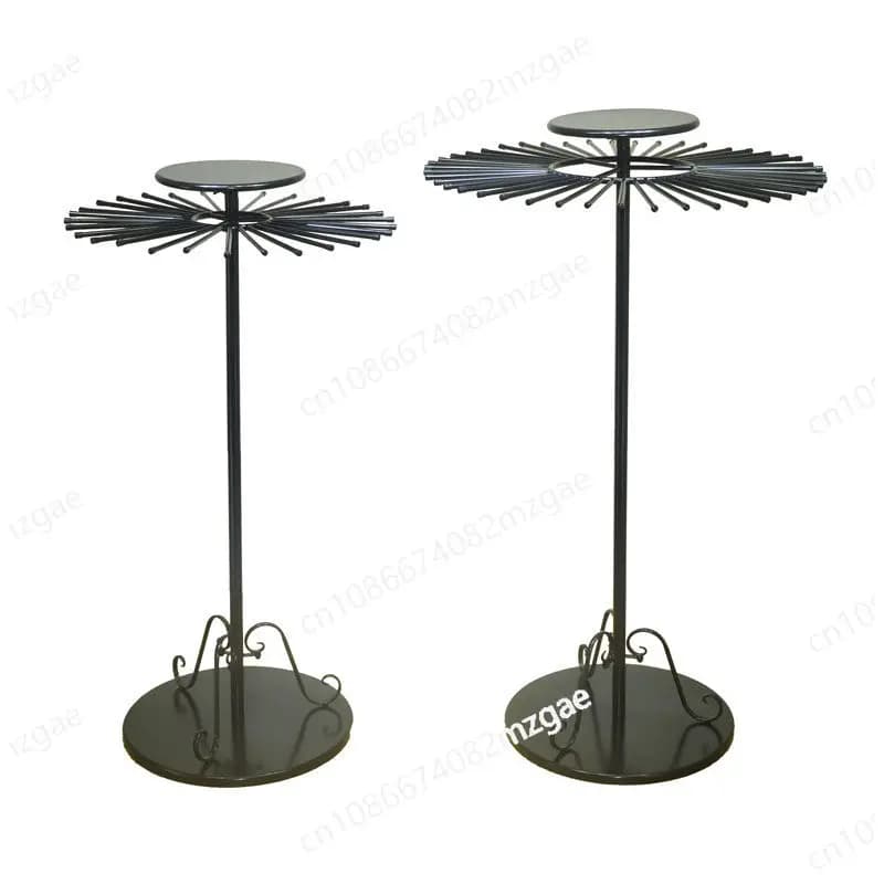 Wrought iron scarf shelf, silk scarf display rack, floor-to-ceiling clothing store hanging fabric shawl display shelf, round.