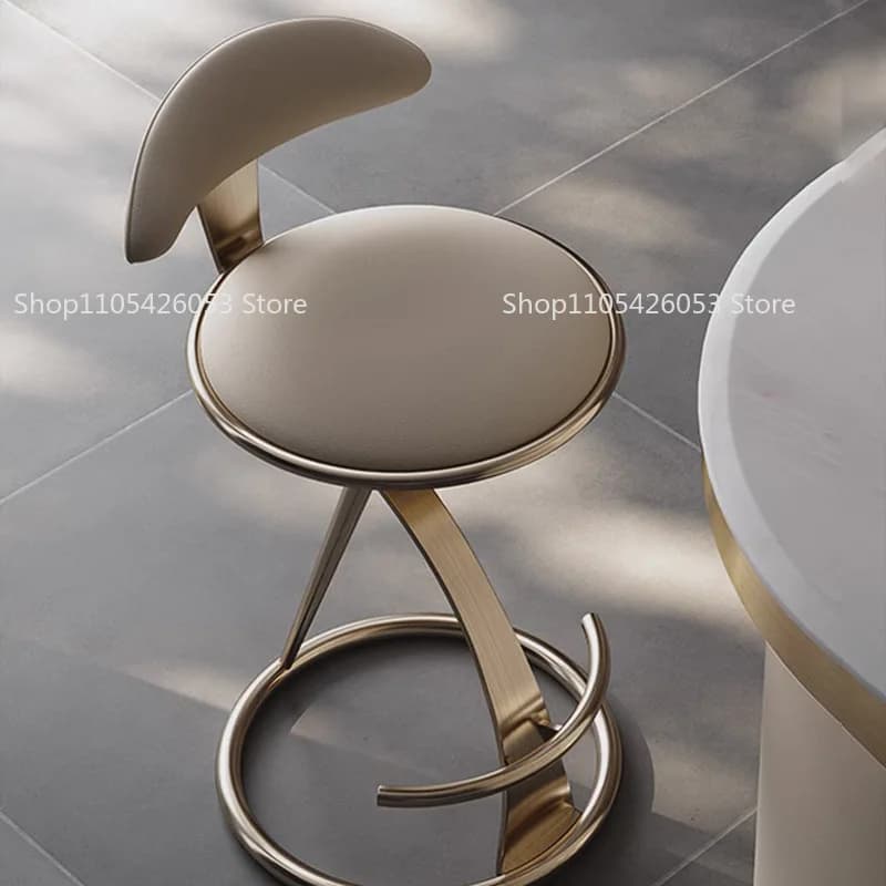 Hot HOT Light Luxury Italian Style Bar Counter High Stool Home Modern Bar High-end Hotel Metal Leather Art Backrest Single Chair