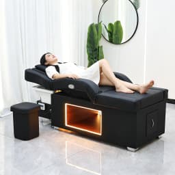 Lifting Type Shampoo Bed with Fumigation, Head SPA Hair Washing Salon Thai Massage Table with Foot Massage Basin, Customization