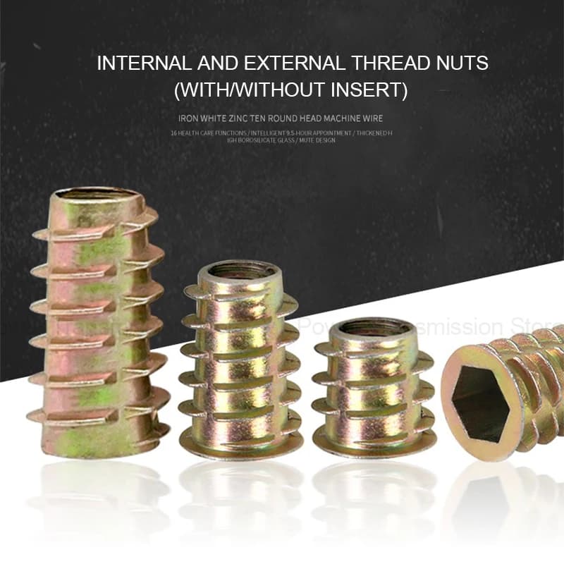 10-100Pcs M4 M5 M6 M8 M10 Zinc Alloy Thread for Wood Insert Nut Flanged Hex Drive Head Furniture Nuts Selection Length 6-30mm