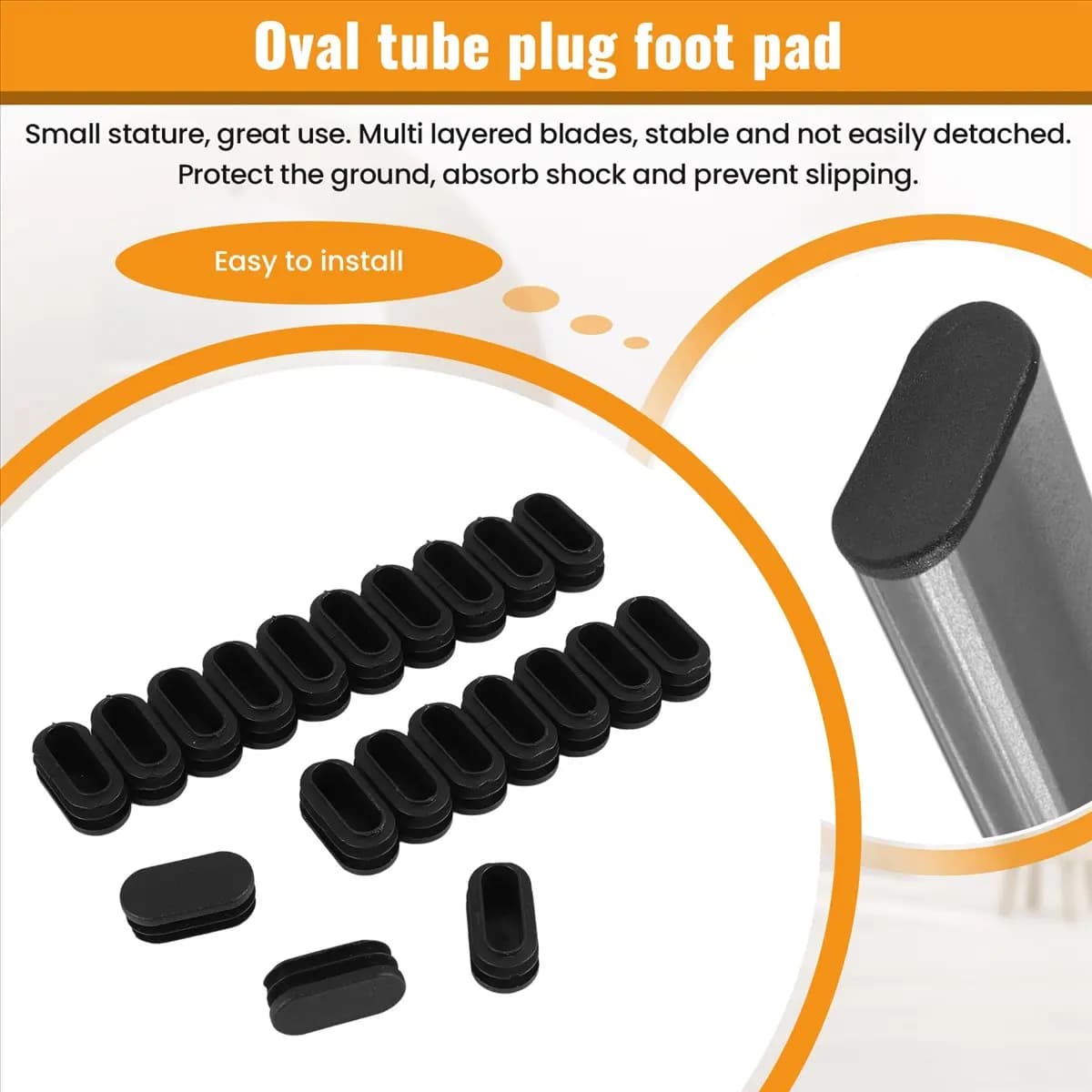 Exquisite- Oval Table Chair Leg Tube Pipe Insert End Cap 40mm x 20mm 20pcs Black