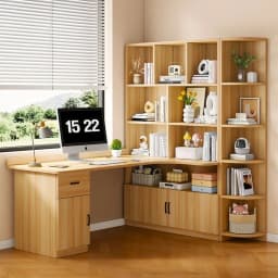 L Shaped Desk with 3 Drawers Corner Computer Desk with Power Outlets Large Storage L-Shaped Desk with Cabinet & Printer Stand