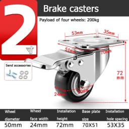 304 Stainless Steel Swivel Casters Silent Wheels 1.5/2/3/4/5 Inch Load-Bearing Hand Truck Small Wheels Pulley Flatbed Cart