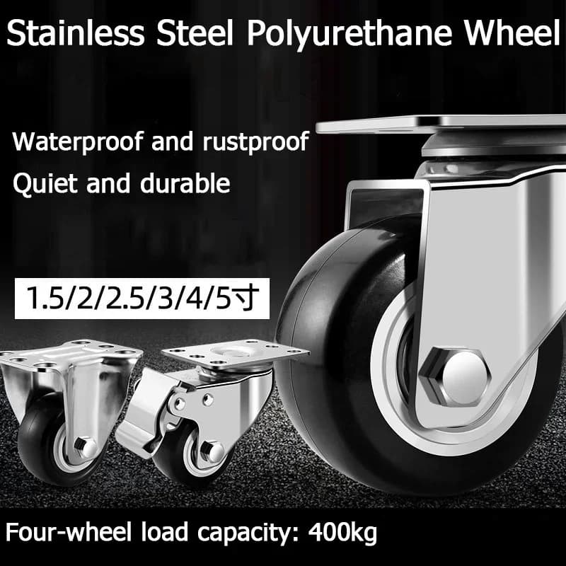 304 Stainless Steel Swivel Casters Silent Wheels 1.5/2/3/4/5 Inch Load-Bearing Hand Truck Small Wheels Pulley Flatbed Cart