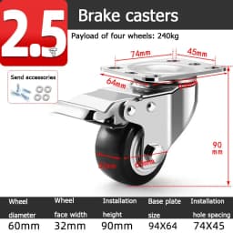 304 Stainless Steel Swivel Casters Silent Wheels 1.5/2/3/4/5 Inch Load-Bearing Hand Truck Small Wheels Pulley Flatbed Cart