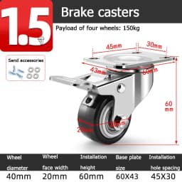 304 Stainless Steel Swivel Casters Silent Wheels 1.5/2/3/4/5 Inch Load-Bearing Hand Truck Small Wheels Pulley Flatbed Cart