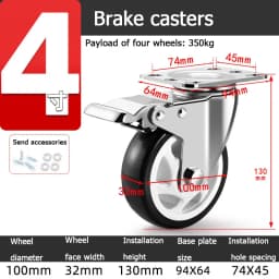 304 Stainless Steel Swivel Casters Silent Wheels 1.5/2/3/4/5 Inch Load-Bearing Hand Truck Small Wheels Pulley Flatbed Cart