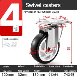 304 Stainless Steel Swivel Casters Silent Wheels 1.5/2/3/4/5 Inch Load-Bearing Hand Truck Small Wheels Pulley Flatbed Cart