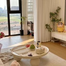 Cream White Coffee Table - Cute Cloud Design Sofa Side Table with 3 Legs for Living Room Modern Internet Celebrity Small Table