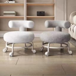 Lambskin Low Chair Household Round Stool Movable Shoe-changing Stool with Backrest and Wheels Small Pulley Low Stool Pratical