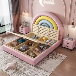 #For high quality kids bed creative luxury girl unique storage cute upholstered wooden furniture leather soft kids bed