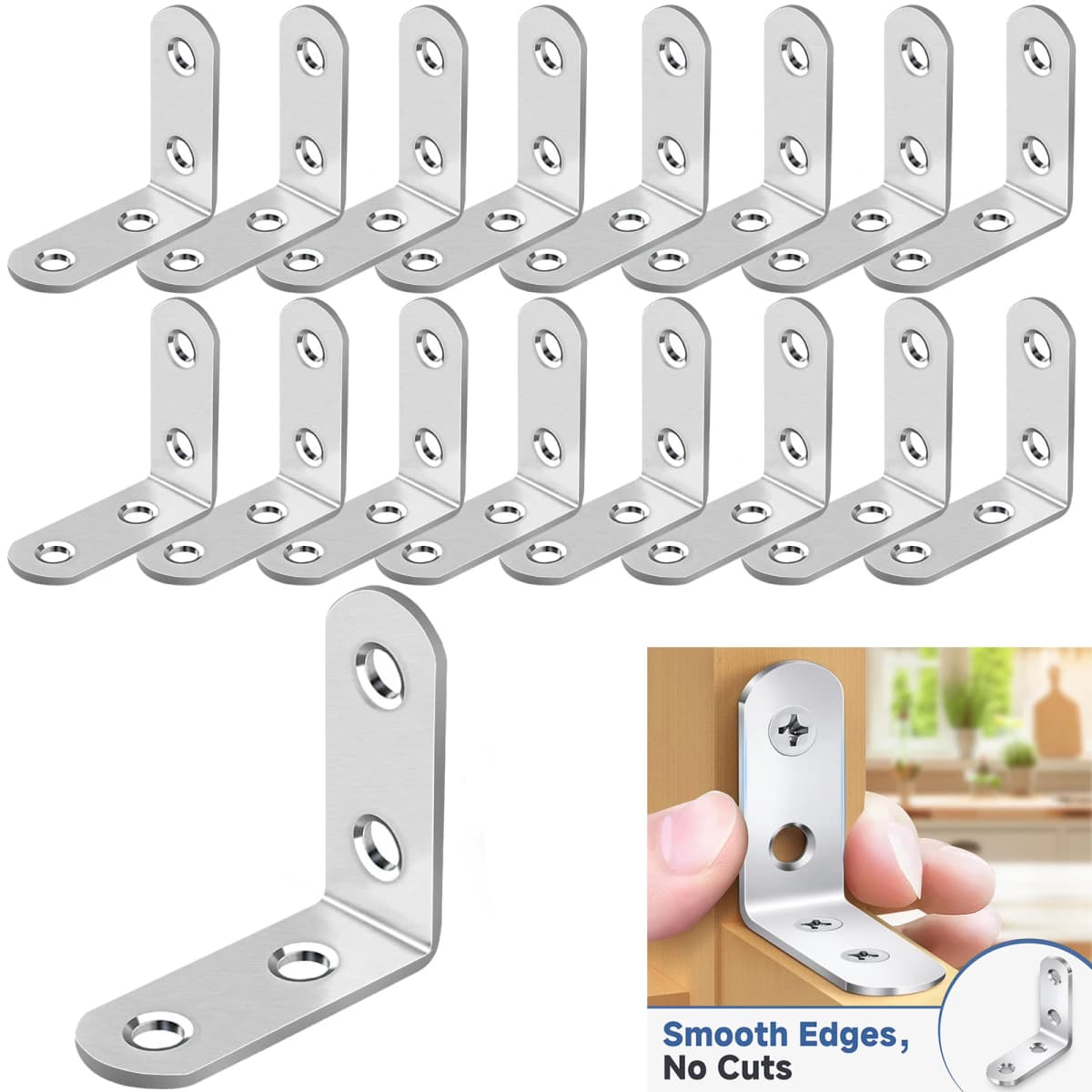 40PCS L Brackets Stainless Steel Corner Braces with Screws, 90° Right Angle Shelf Supports for Wood Furniture Accessories, Table