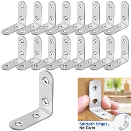 40PCS L Brackets Stainless Steel Corner Braces with Screws, 90° Right Angle Shelf Supports for Wood Furniture Accessories, Table