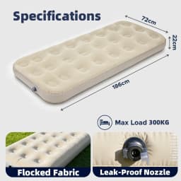Beige Flocked Inflatable Mattress Portable Air Bed for Home Camping Travel Guest Room