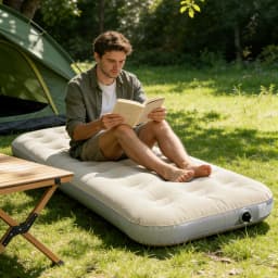 Beige Flocked Inflatable Mattress Portable Air Bed for Home Camping Travel Guest Room