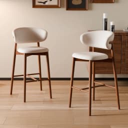 Minimalist Bar Stool - Walnut Finish Wood Frame, Soft Upholstery Chair , Ideal for Kitchen Island & Home Bar