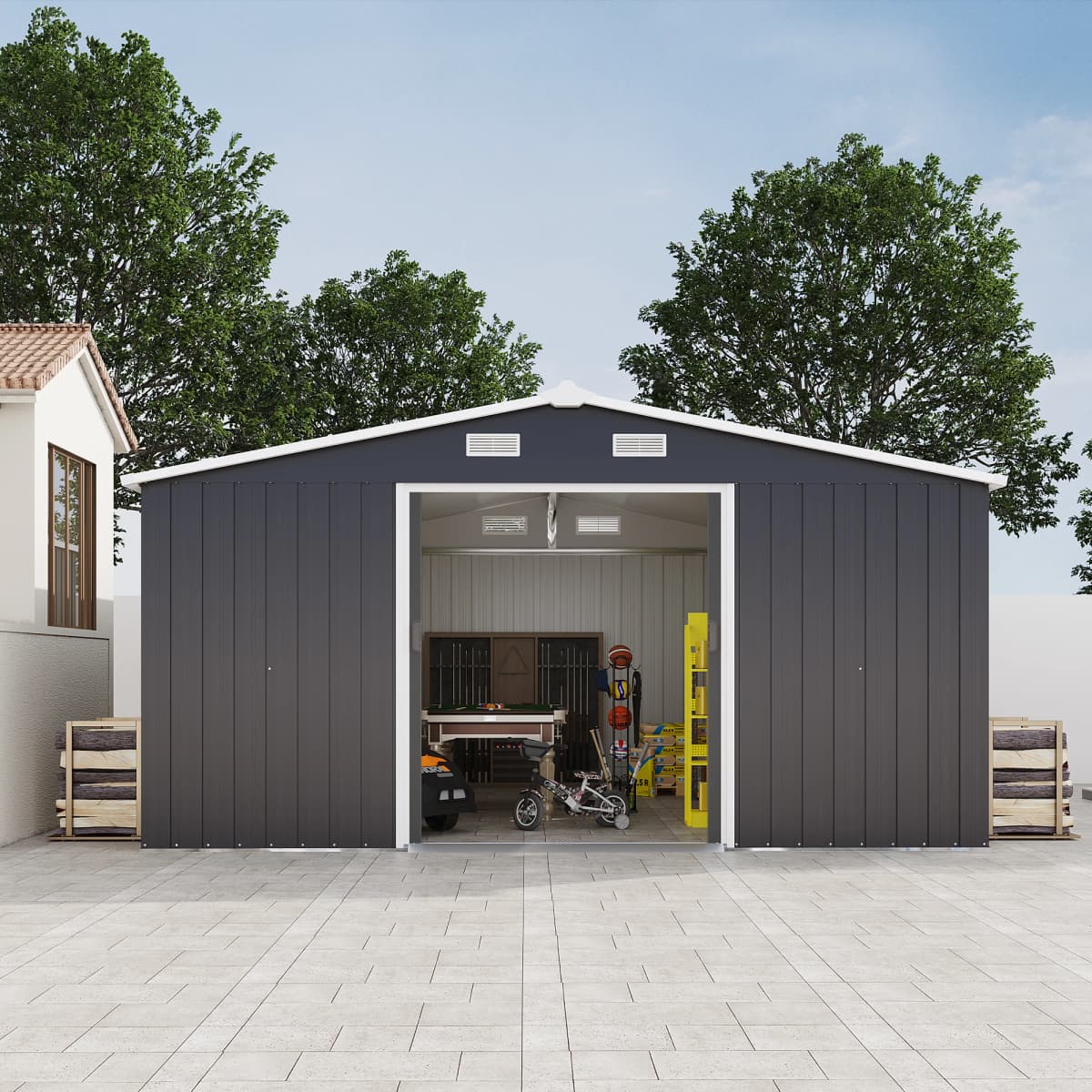 Outdoor Storage Shed 6x4 FT Large Metal Utility Tool Sheds with Floor Frame Steel Garden Shed for Backyard Garden Patio Lawn