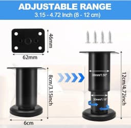 4PCS Adjustable Furniture Couch Cabinet Legs , Heavy Duty Adjustable Height Replacement Legs for Dresser/Sofa/Bed/Chair