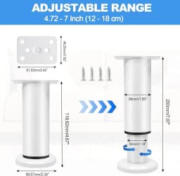 4PCS Adjustable Furniture Couch Cabinet Legs , Heavy Duty Adjustable Height Replacement Legs for Dresser/Sofa/Bed/Chair