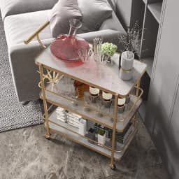European Style Wine Trolley 3-Tier Kitchen Storage Rack Hotel Mobile Serving Cart Iron Home Dining Cart