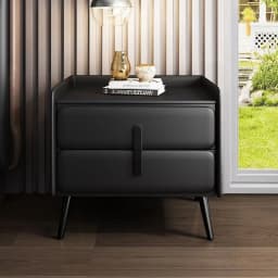 Bedside Table Premium Light Luxury Simple Solid Wood Home Leather Modern Locker Bedroom Slate Storage Cabinet Bedside Cabinet