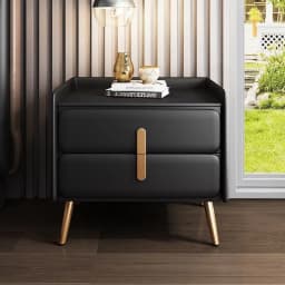 Bedside Table Premium Light Luxury Simple Solid Wood Home Leather Modern Locker Bedroom Slate Storage Cabinet Bedside Cabinet