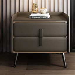 Bedside Table Premium Light Luxury Simple Solid Wood Home Leather Modern Locker Bedroom Slate Storage Cabinet Bedside Cabinet