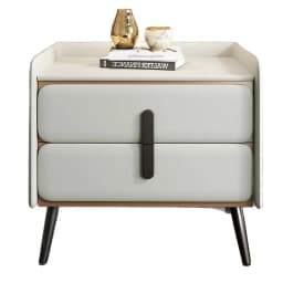 Bedside Table Premium Light Luxury Simple Solid Wood Home Leather Modern Locker Bedroom Slate Storage Cabinet Bedside Cabinet
